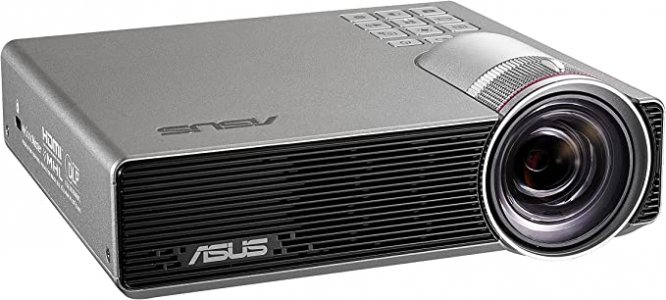 جهاز عرض LED محمول P3E من اسوس، 800 لومن، WXGA، قصير المدى، انحراف تلقائي - فضي