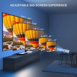 جهاز العرض المنزلي من فانلايتس، مزود بشاشة عرض فيديو +80% سطوع شاشة عرض 200 بوصة 60,00 ساعة عرض للمسرح المنزلي، الأصلي 1080 بكسل متوافق مع عصا النار التلفزيونية، PS4، HDMI، VGA، AV وUSB